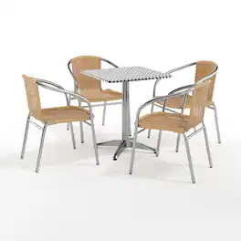 Emma + Oliver - 23.5" Square Aluminum Garden Patio Table Set with 4 Rattan Chairs - Beige