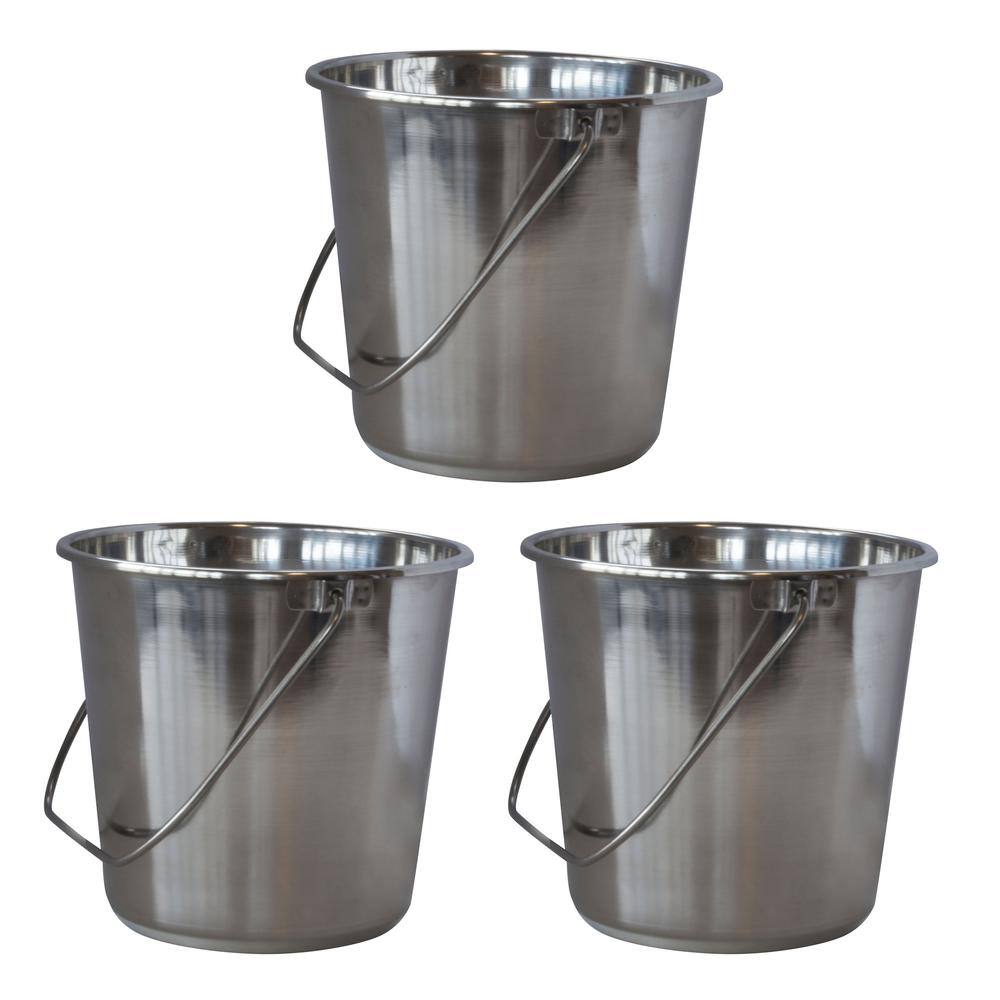 Angle. AmeriHome - XLarge Stainless Steel Bucket Set - 3 Piece - Silver.