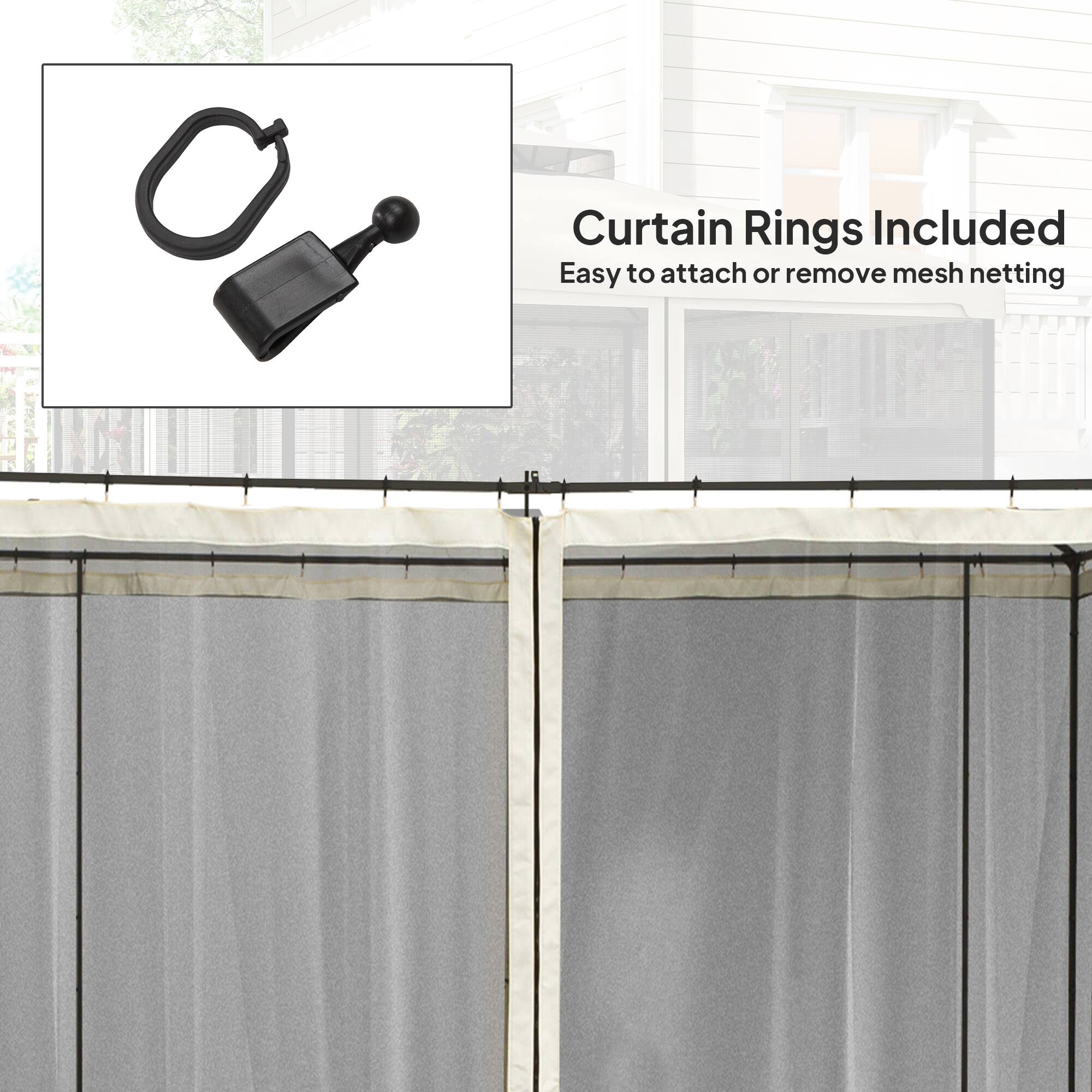 Curtain Rings Included
Easy to attach or remove mesh netting