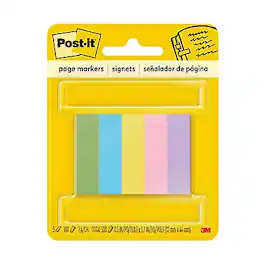 Post-it - Page Marker, Assorted Colors, .5 in. x 1.7 in., 100 Sheets/Pad, 5 Pads/Pack - Blue, Green, Pink, Purple, Yellow