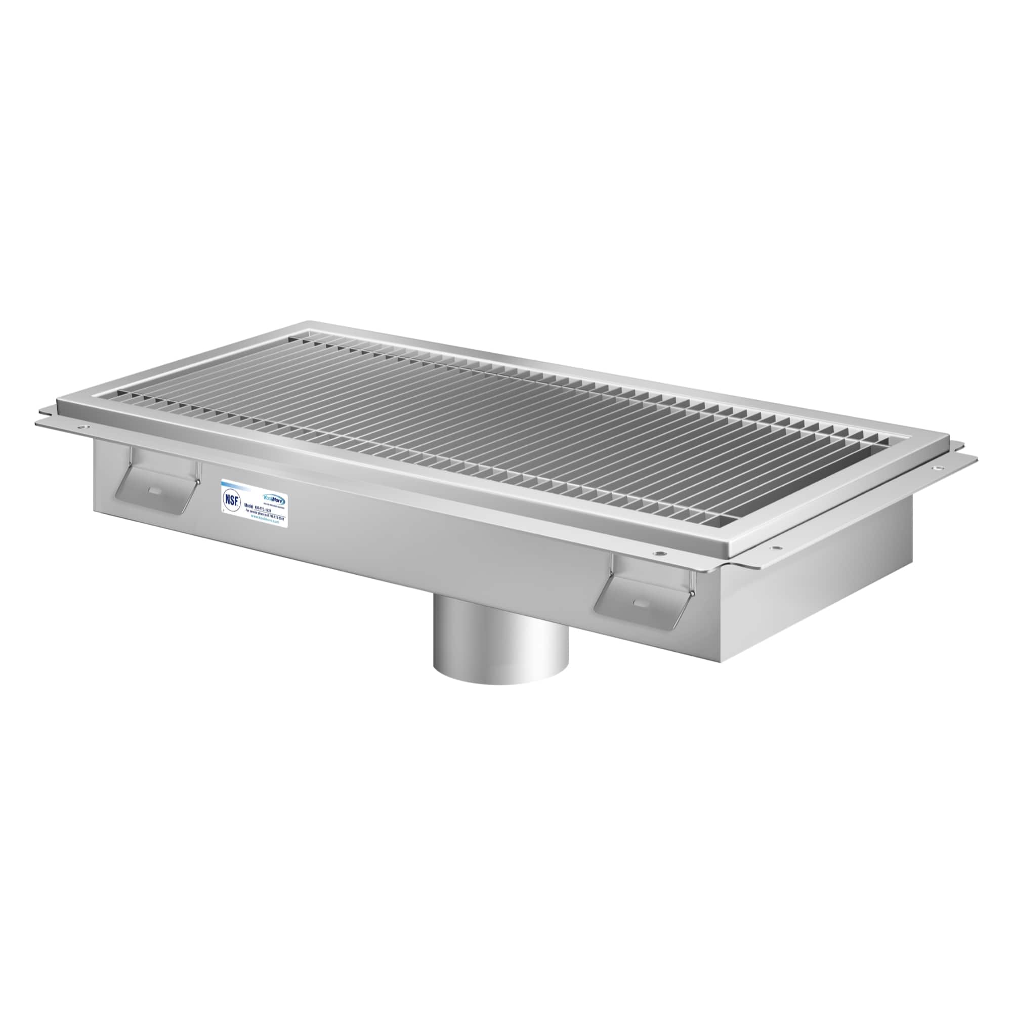 Koolmore - 12" x 24" Floor Trough Drain, 14-Gauge with Subway-Style Grating & Removable Drain Basket, NSF Listed - Stainless Steel