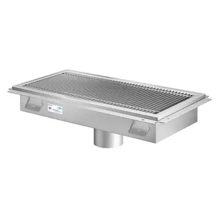 Front. Koolmore - 12" x 24" Stainless Steel Floor Trough Drain, 14-Gauge with Subway-Style Grating & Removable Drain Basket, NSF Listed - Stainless-Steel.