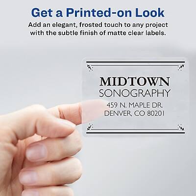 Get a Printed-on Look  
Add an elegant, frosted touch to any project with the subtle finish of matte clear labels.  

MIDTOWN SONOGRAPHY  
459 N. MAPLE DR.  
DENVER, CO 80201