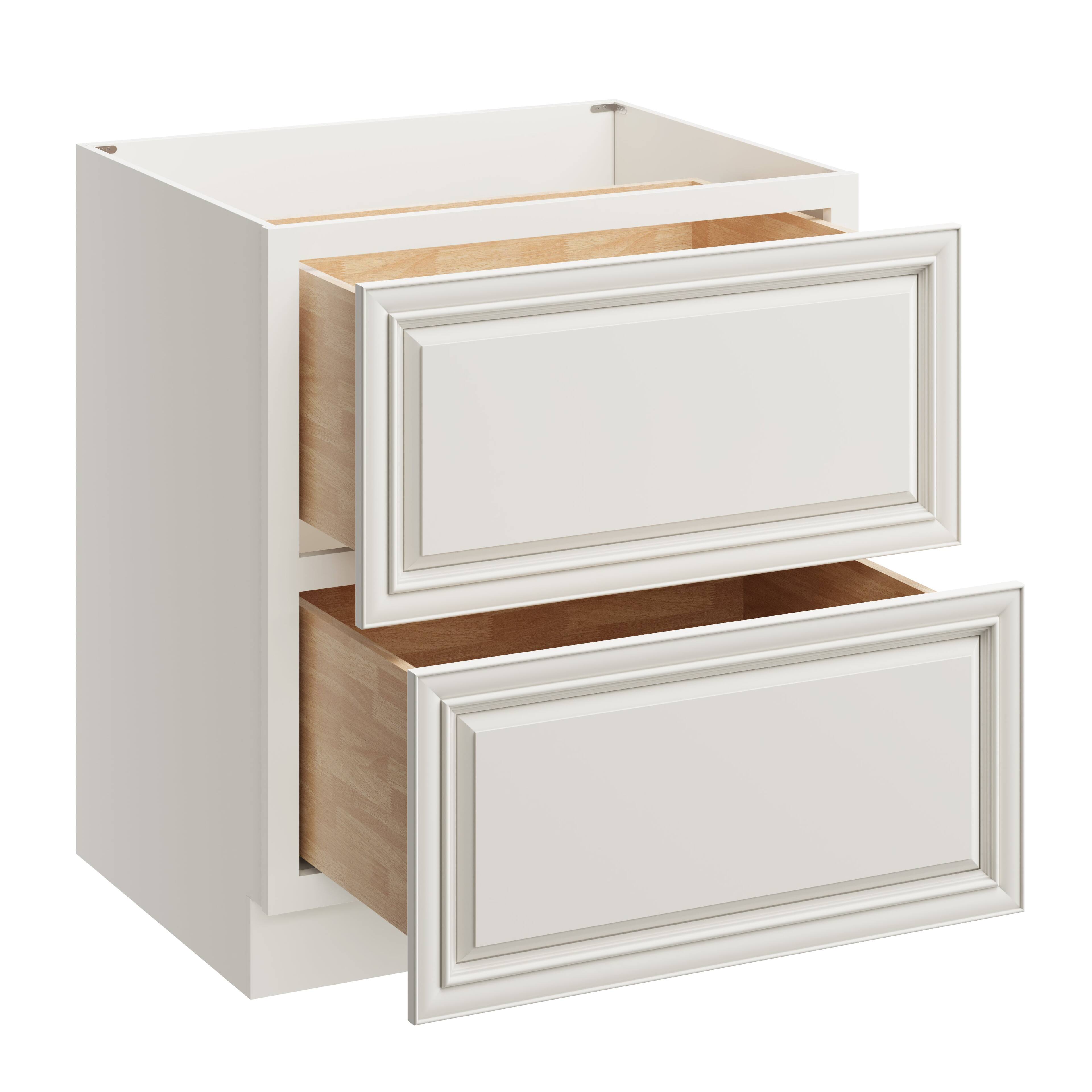 Alt View 1. Boyel Living - 30 Inch Pearl White 2 Drawer Kitchen Base Cabinet with Soft Close - Pearl White.