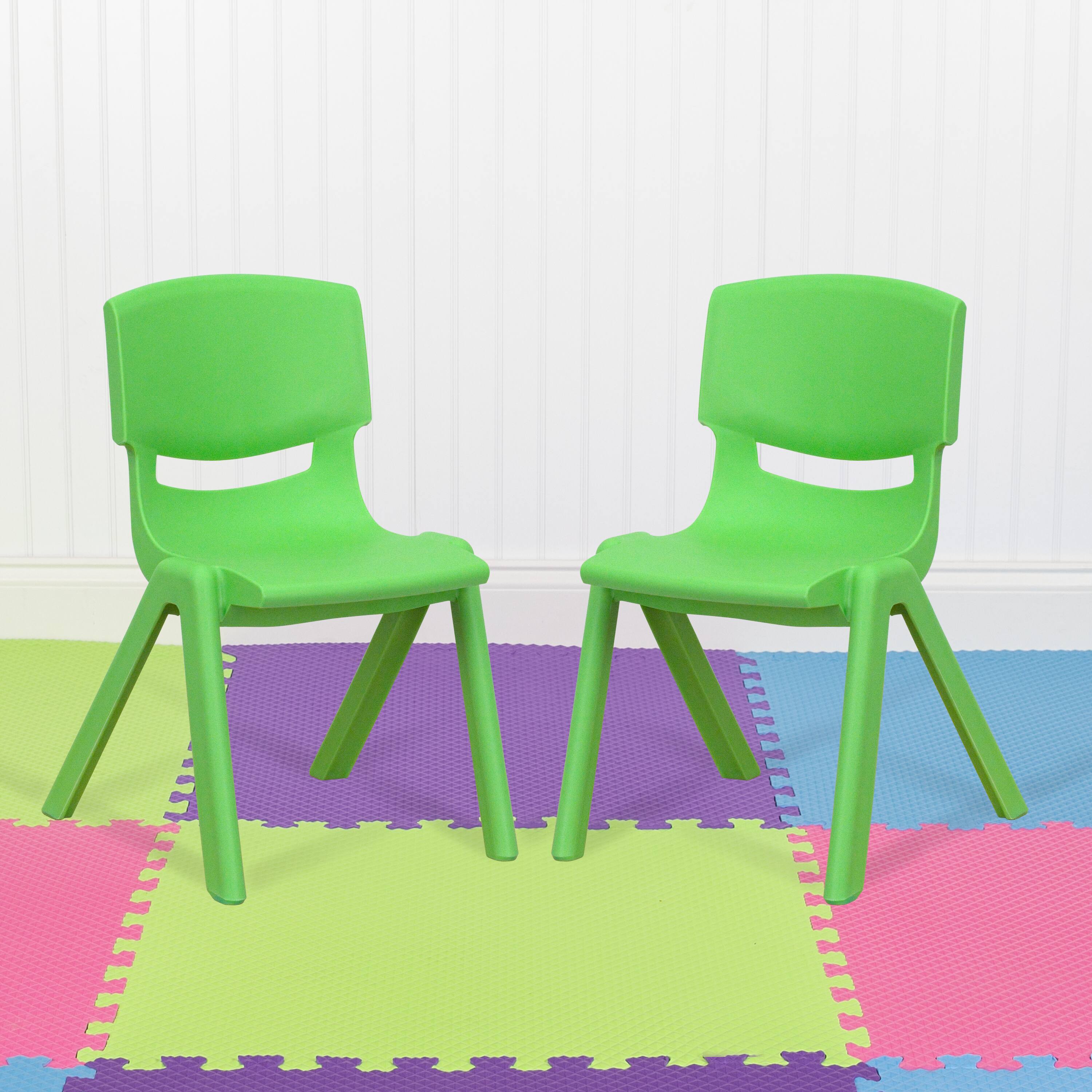 Alt View 2. Emma + Oliver - 2 Pack Plastic Stackable School Chair with 12"H Seat, Preschool Seating - Green.