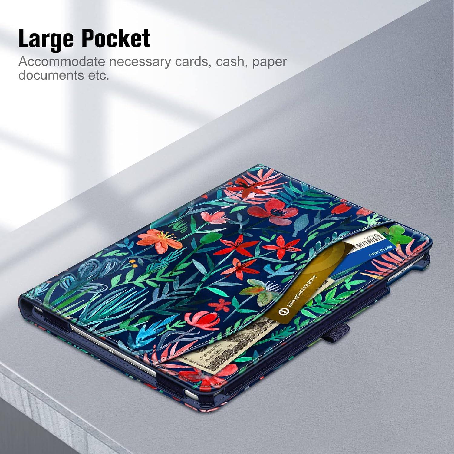 Large Pocket  
Accommodate necessary cards, cash, paper documents etc.