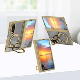 Dteck - Shockproof Phone Case for Samsung Galaxy Z Fold8 with 360 Ring Kickstand, Magnetic Matte Cover with Spine Hinge Defense - Gold