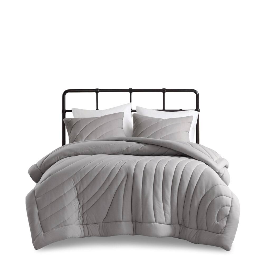 Front. Gracie Mills - Gracie Mills Elena Poly Jersey Puffy Comforter Set - Gray.