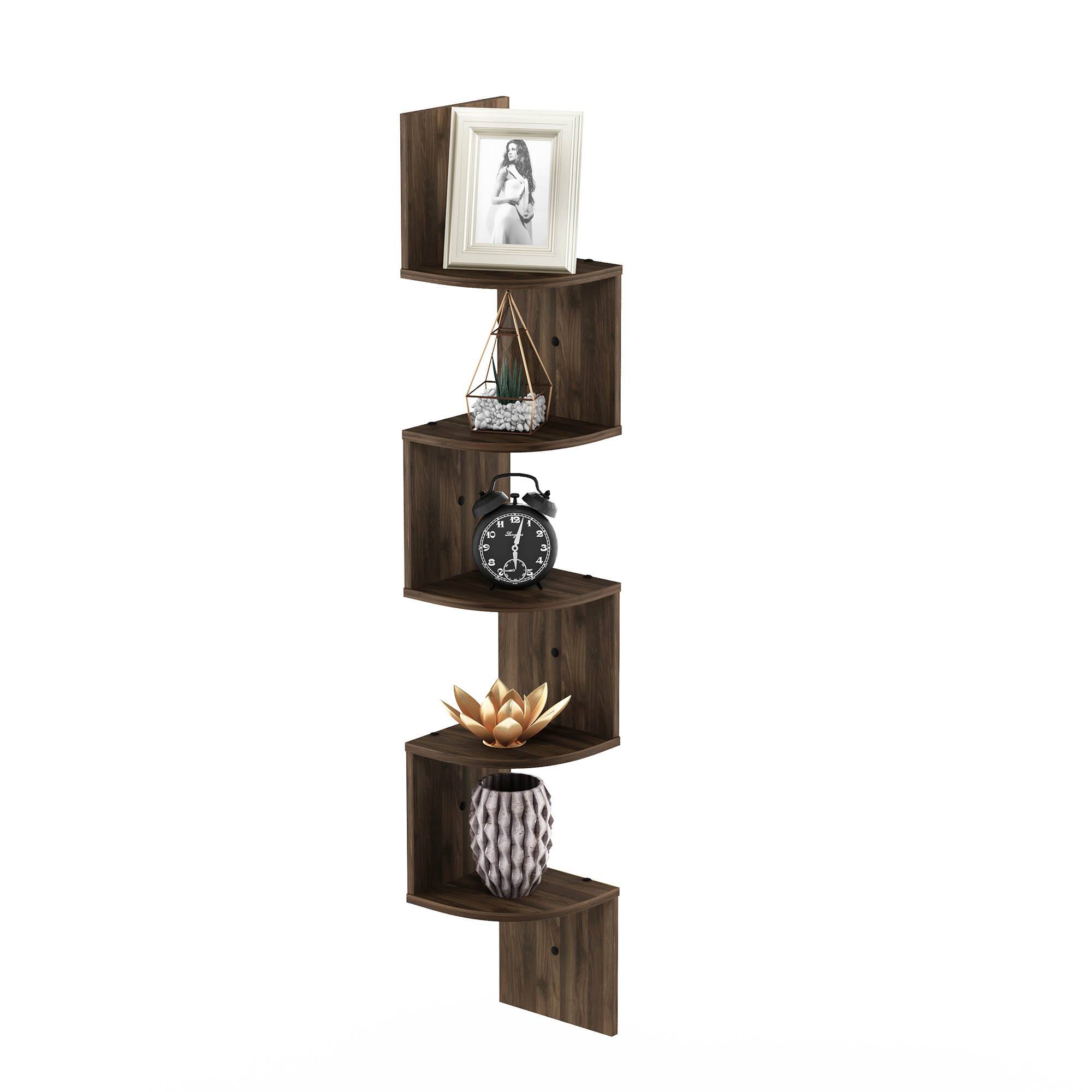 Alt View 4. Furinno - Rossi 5-Tier Wall Mount Floating Radial Corner Shelf - Columbia Walnut.