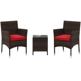 Boyel Living - 3 Pieces Outdoor Conversation Set with Cushioned Seat and Glass Tabletop 32.0-in L x 22.5-in W x 22.5-in H - Red
