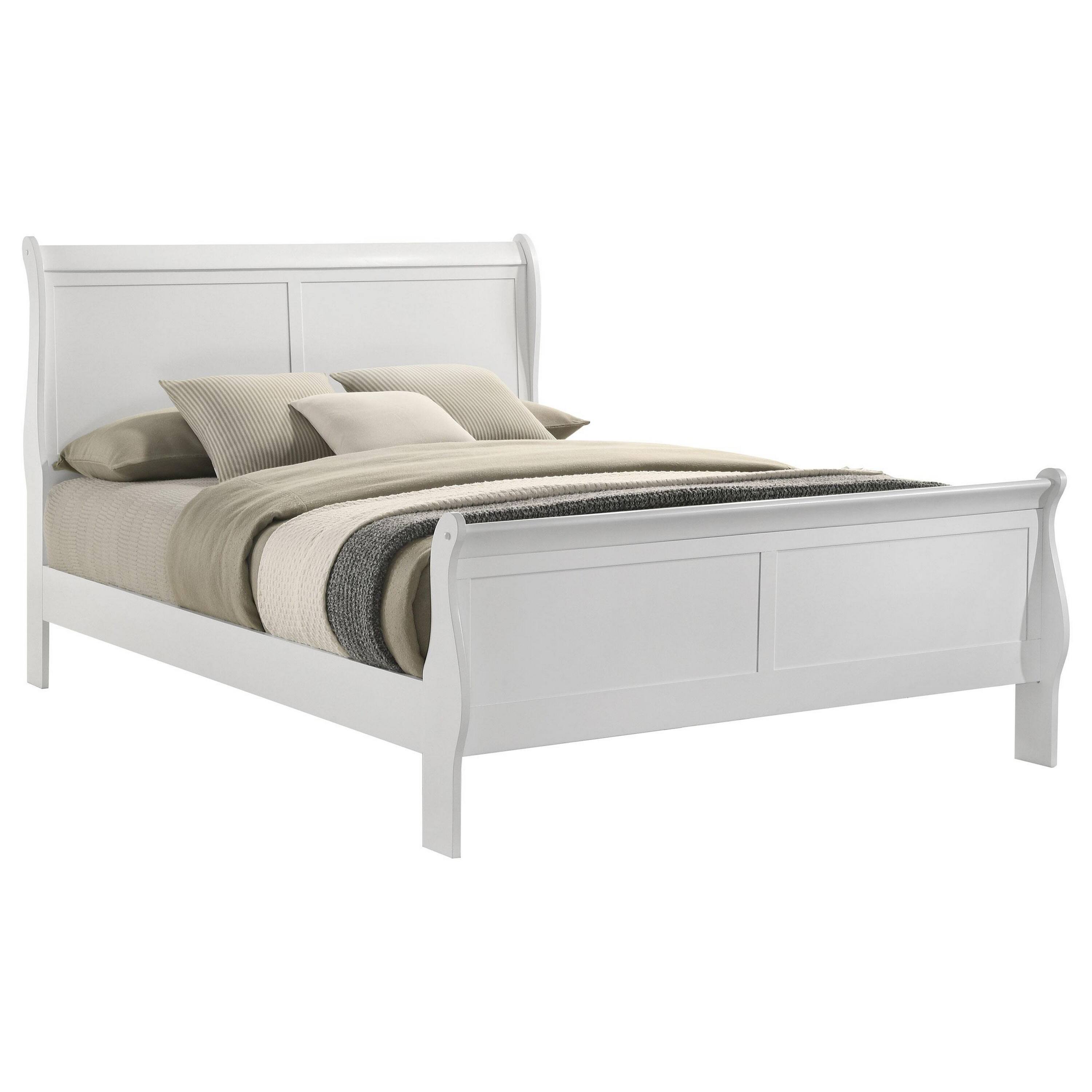Alt View 1. Manhattan Lane - Nim Full Size Bed, Sleigh Panel Headboard Design, White, Low Profile - White.