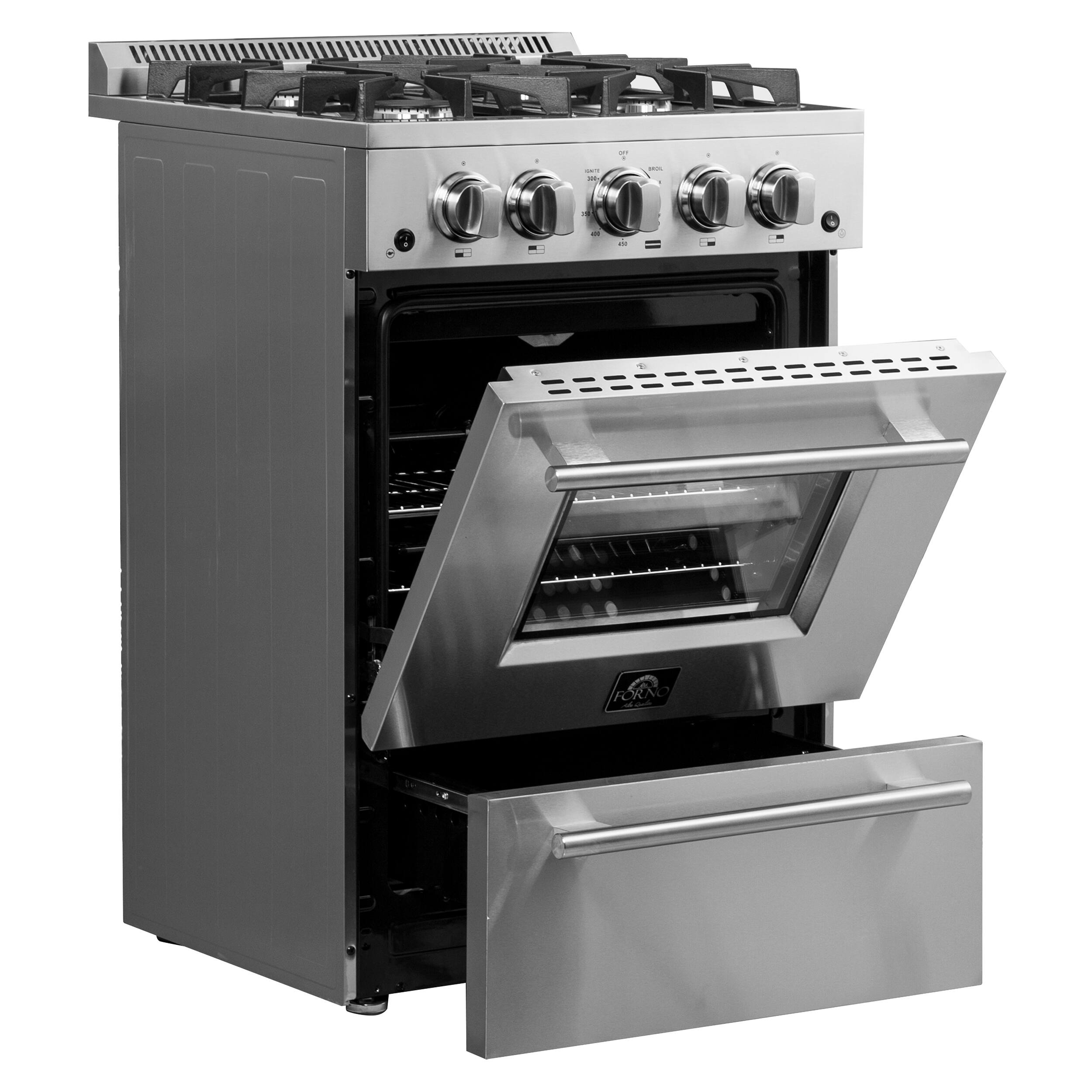 Alt View 9. Forno Appliances - Breno 2.3 Cu. Ft. Freestanding Gas Convection Range with Storage Drawer - Silver.