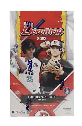 Bowman ORPS 2023
A tapps adEdos DB
Oz 25
2 DRUW JONES NNAR HENDERSON ARSZONA DXAMONDBACKS BALTIMORE ORIOLES APPS THE EXCLUSIVE H TRADING CARD
1 AUTOGRAPH CARD PER BOX!
MAT CO PO0N CARDS WITH EXPIRATION DATES (NO PURCHASE NECESSARY SEE PACK FOR DETAILS)
3 CARDS PER PACK
24 PACKS PER BOX
PACKS WITH A SPK SN ONLY
9 CARDS MAJOR LEAGUE BASEBALL PLAYERS COLLECTION
AGES 6+