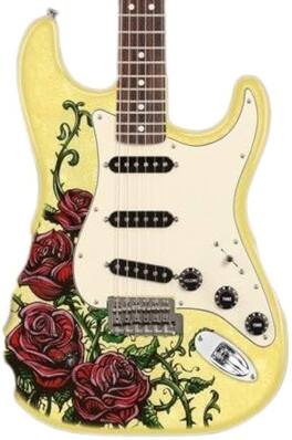 Axe Heaven - David Lozeau Fender Strat - Roses Tattoo Mini Guitar DL-572 - COLLECTIBLES - Multicolor