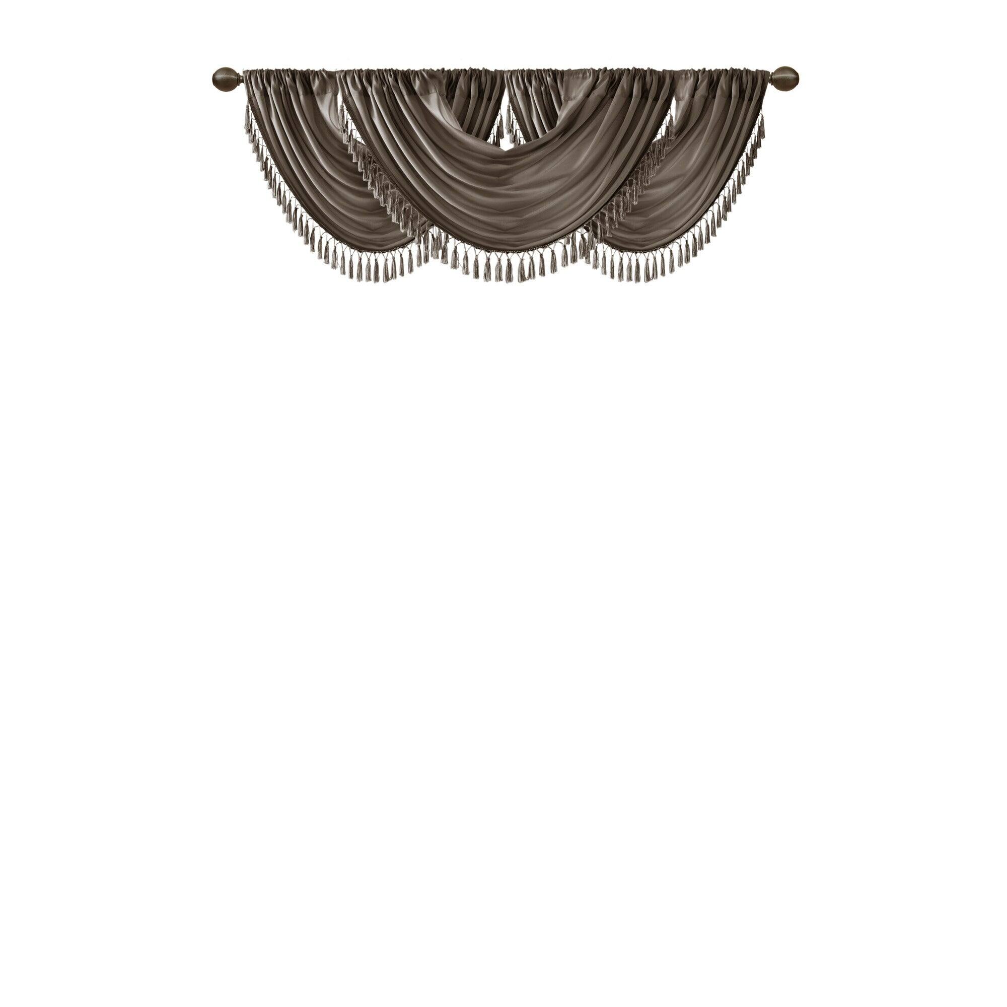 Alt View 1. BreeBe - Faux Silk Waterfall Embellished Valance Pewter 38x46' - Pewter.