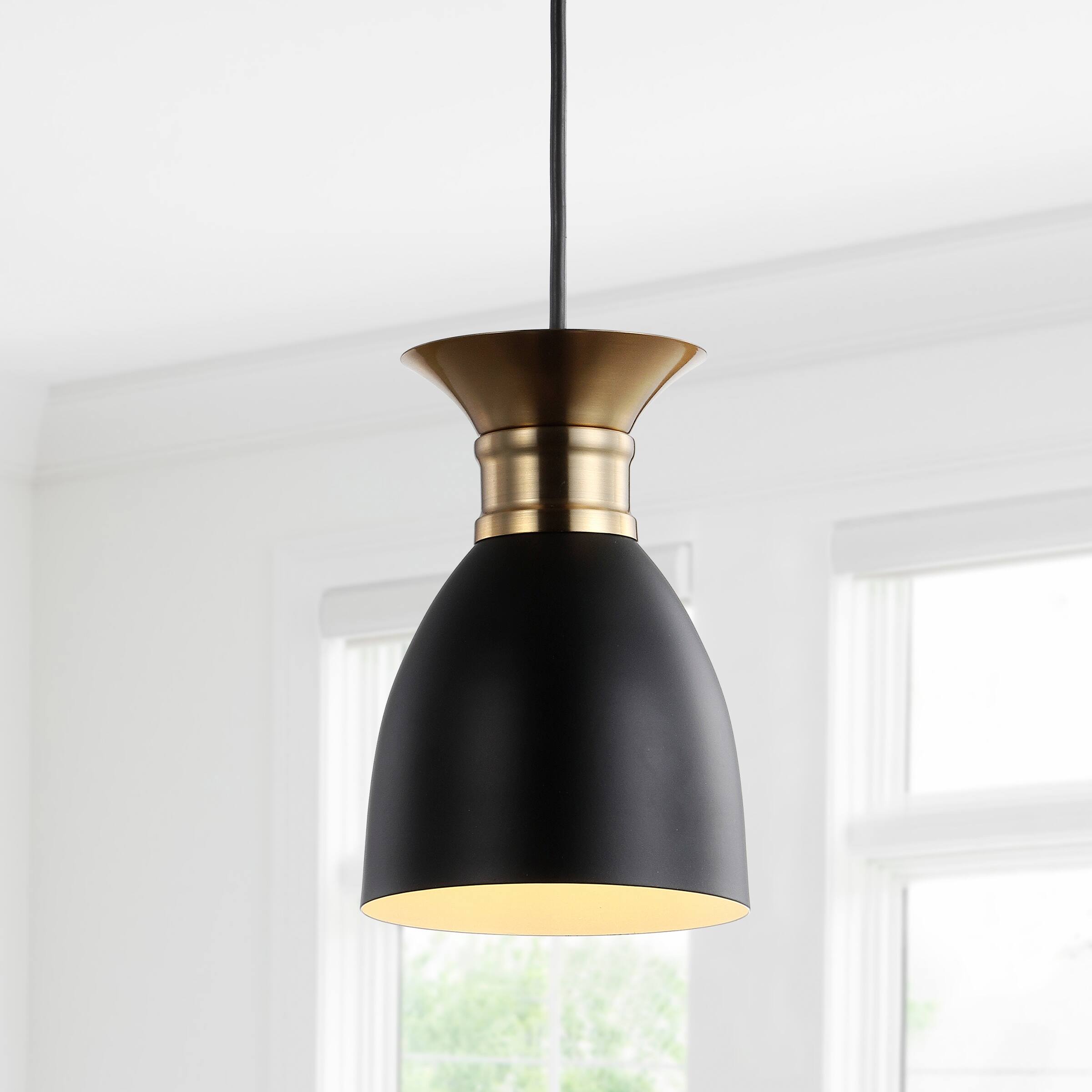 Alt View 1. Jonathan Y - Edison 5.75" Metal LED Pendant, Black/Brass Gold - Black/Brass Gold.