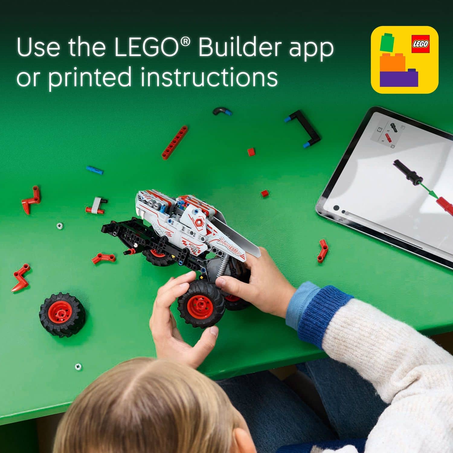 Use the LEGO Builder app or printed instructions to build your LEGO creations.