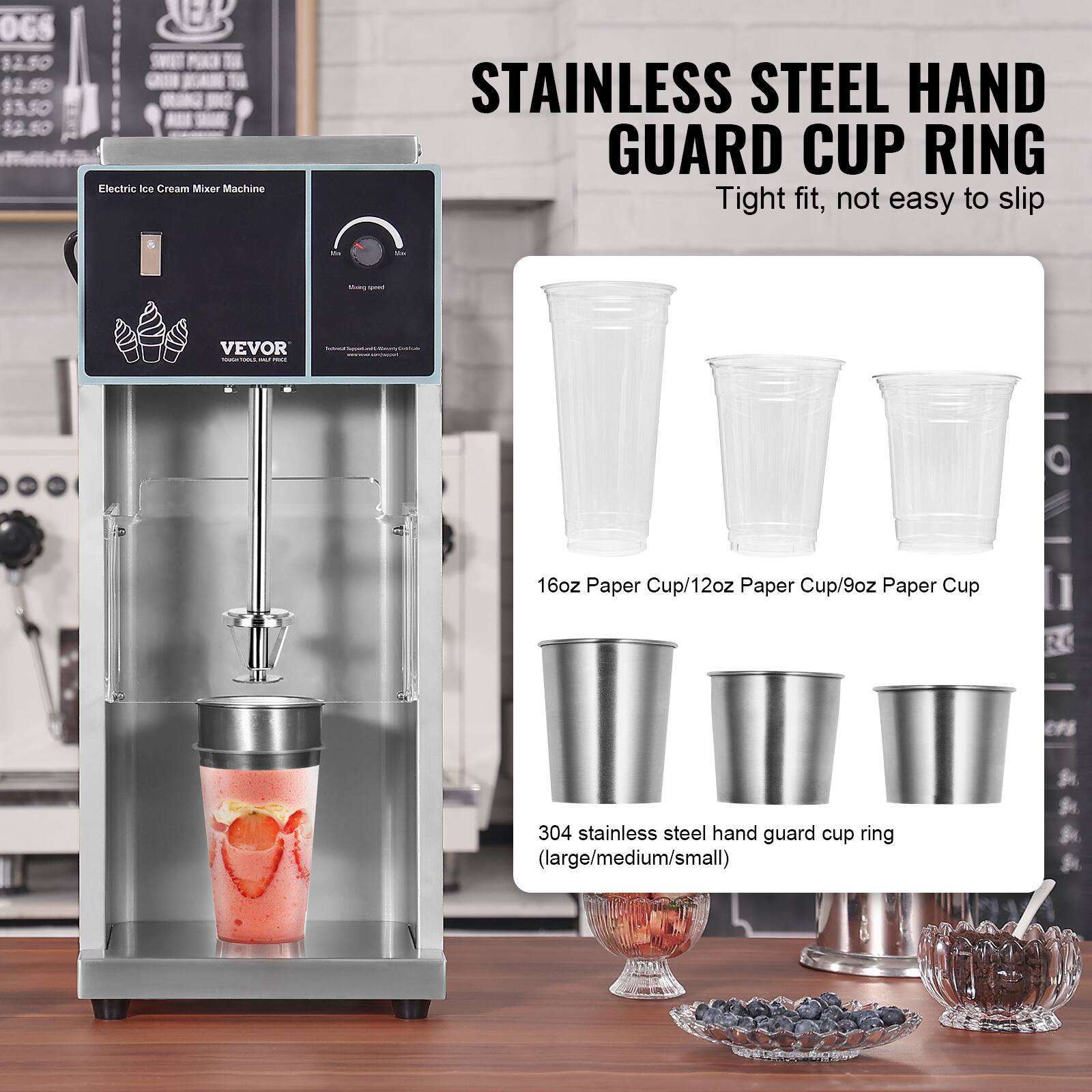 Electric Ice Cream Mixer Machine

STAINLESS STEEL HAND GUARD CUP RING
Tight fit, not easy to slip

20mg sped

VEVOR - POLE

16oz Paper Cup/12oz Paper Cup/9oz Paper Cup

304 stainless steel hand guard cup ring (large/medium/small)