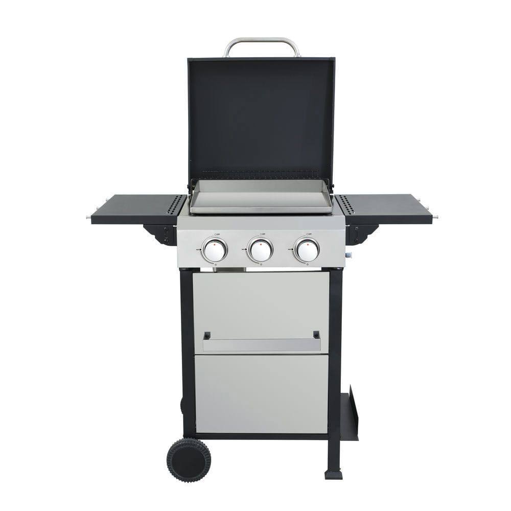 Alt View 7. Resenkos - 3-Burner Propane Gas BBQ Grill, SS Plancha, 36900BTU Output With Wire Enamel Cooking Grids For Outdoor Barbecue.