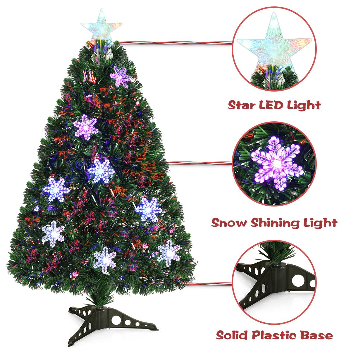The text on the image reads: "Star LED Light Snow Shining Light Solid Plastic Base."