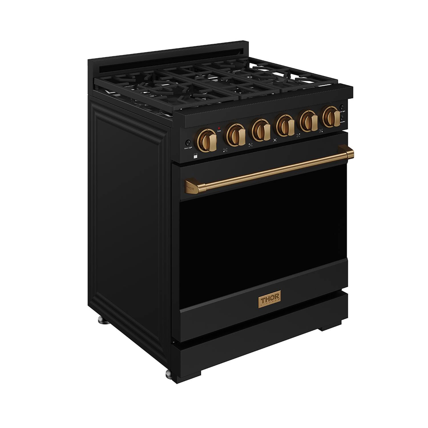 Angle. Thor Kitchen - Gordon Ramsay Series by Thor Kitchen 4.55 Cu. Ft Freestanding Liquid Propane Gas Range with Bronze Hardware - Black.