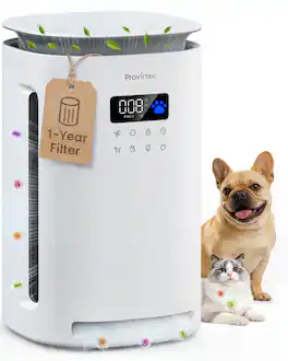 Provirtec - Air Purifier for Home Pets, 2500 sq ft, H13 True HEPA, 4-Side Wide Intake, Pet Floating Fur/Dander Worries, Ultra Quiet - White