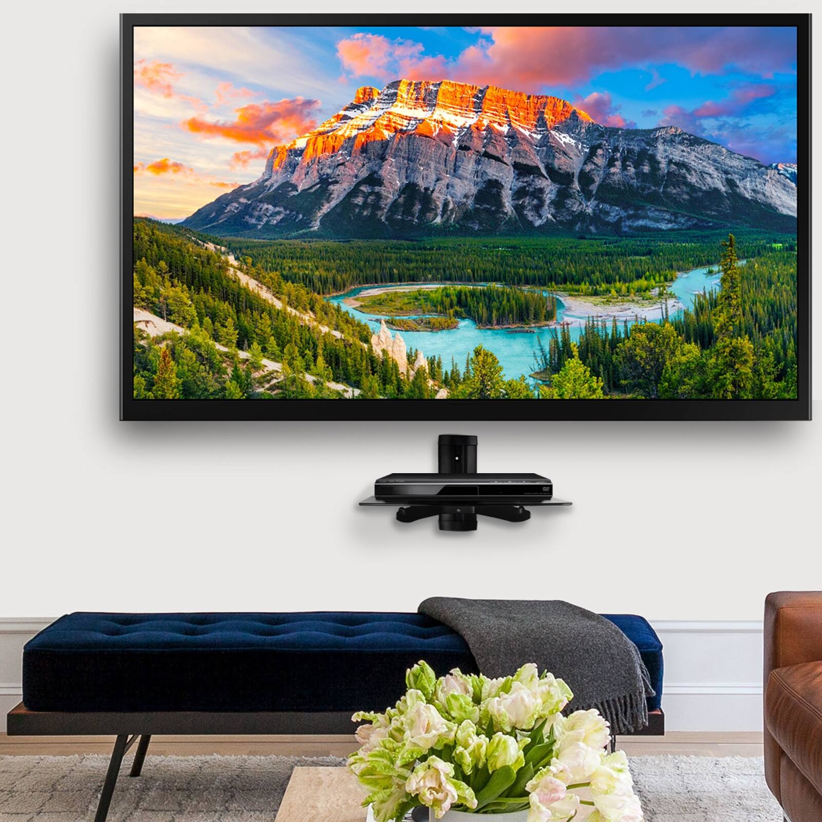 Alt View 1. MegaMounts - MegaMounts Tempered Glass Single Stud 22 Pound Shelf Wall Mount - Black.