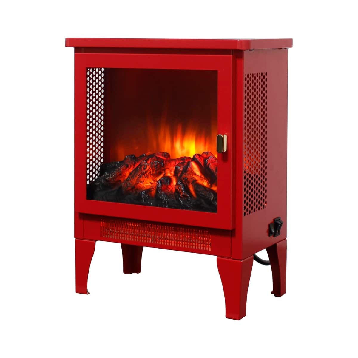 Loheer - 18 inch Freestanding Electric Fireplace Classic Electric Stove Heater with 3D Flame Effect - Red