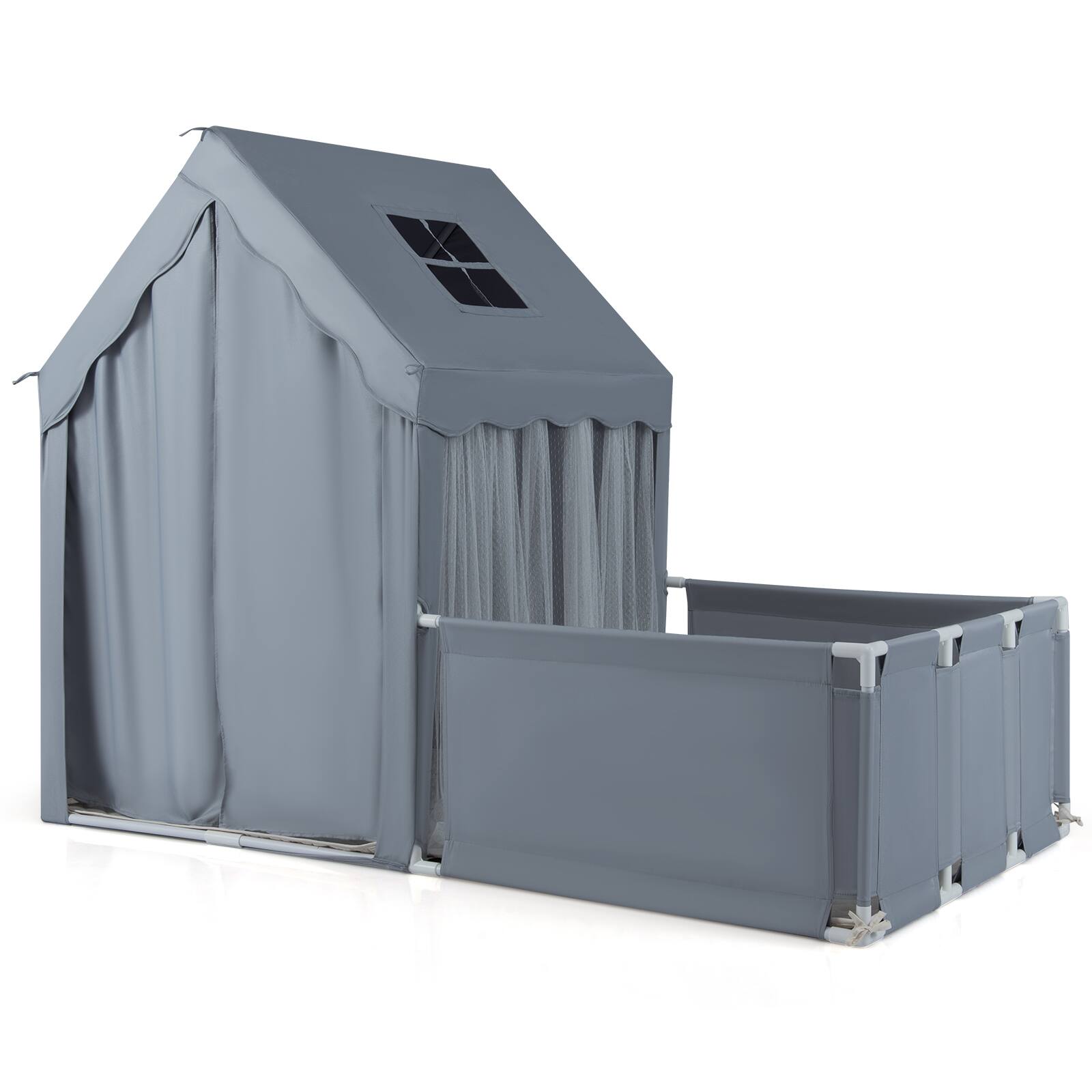 Alt View 9. Gymax - Gymax Kids Play Tent w/Playpen Yard Door Curtains Windows Star Lights for Boys Girls Gray - Gray.