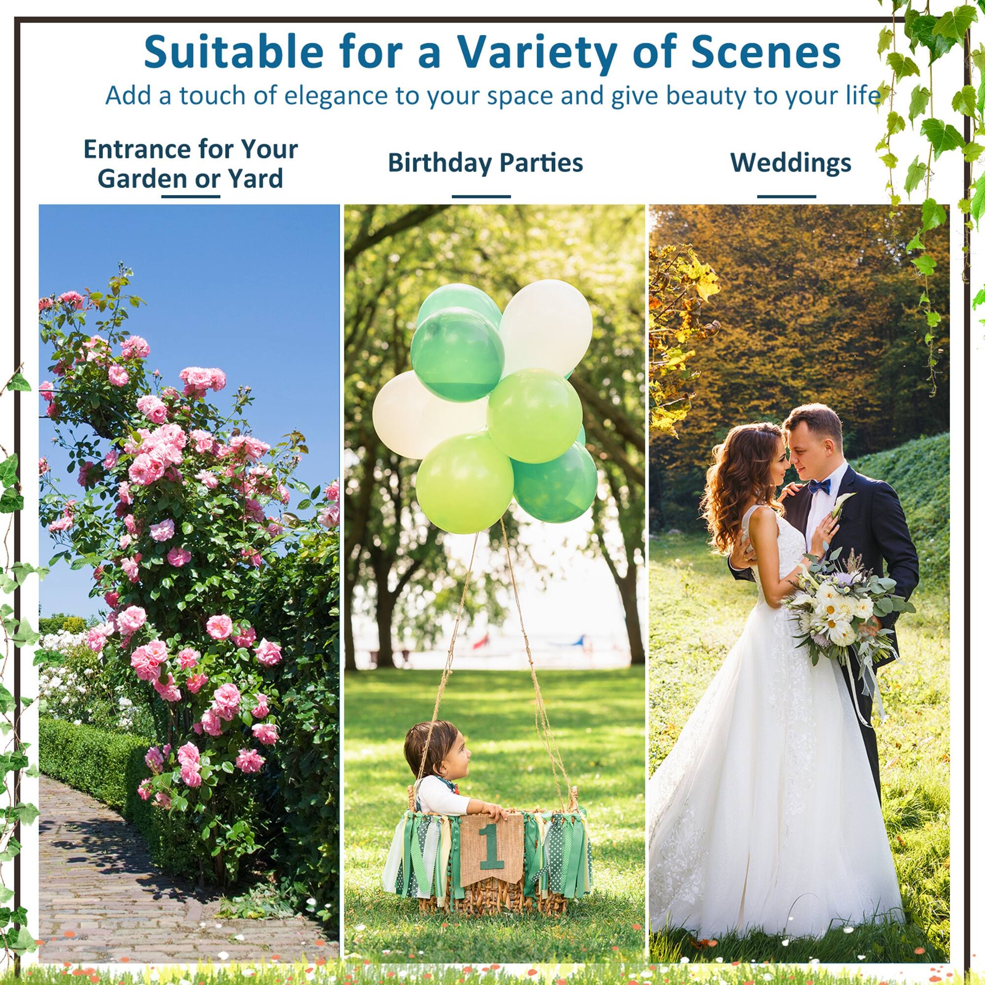 Suitable for a Variety of Scenes Add a touch of elegance to your space and give beauty to your life Entrance for Your Garden or Yard Birthday Parties Weddings