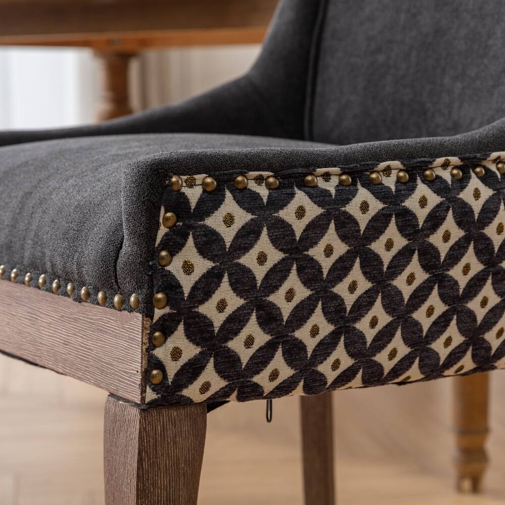 Alt View 9. Loheer - Loheer Fabric Dining Chairs Set of 2 Charcoal Black Solid Wood Mid-Century Upholstered Side Chairs with Nailhead Trim - Charcoal Black.