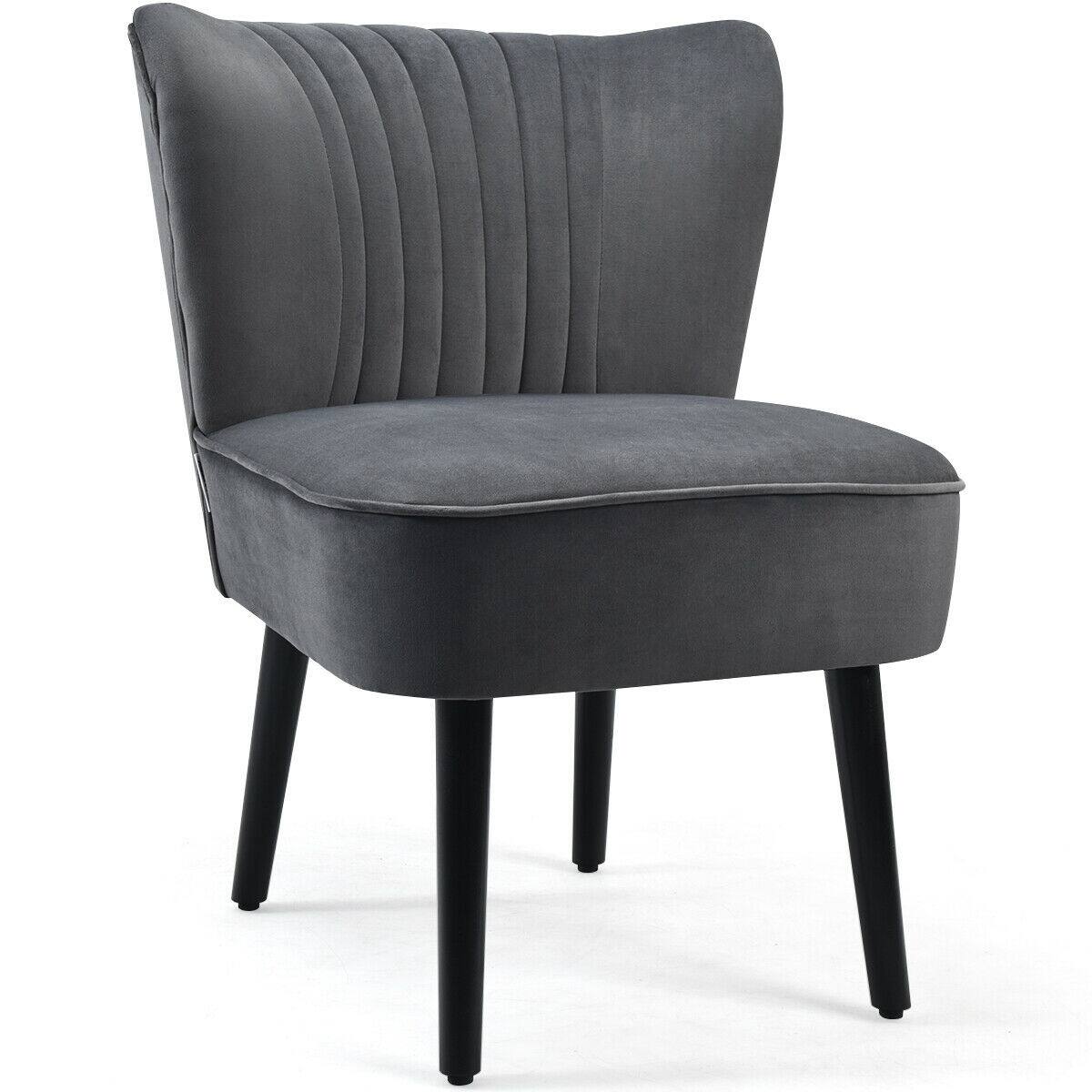 Alt View 2. Sugift - Set of 2 Upholstered Modern Leisure Club Chairs with Solid Wood Legs - Grey.