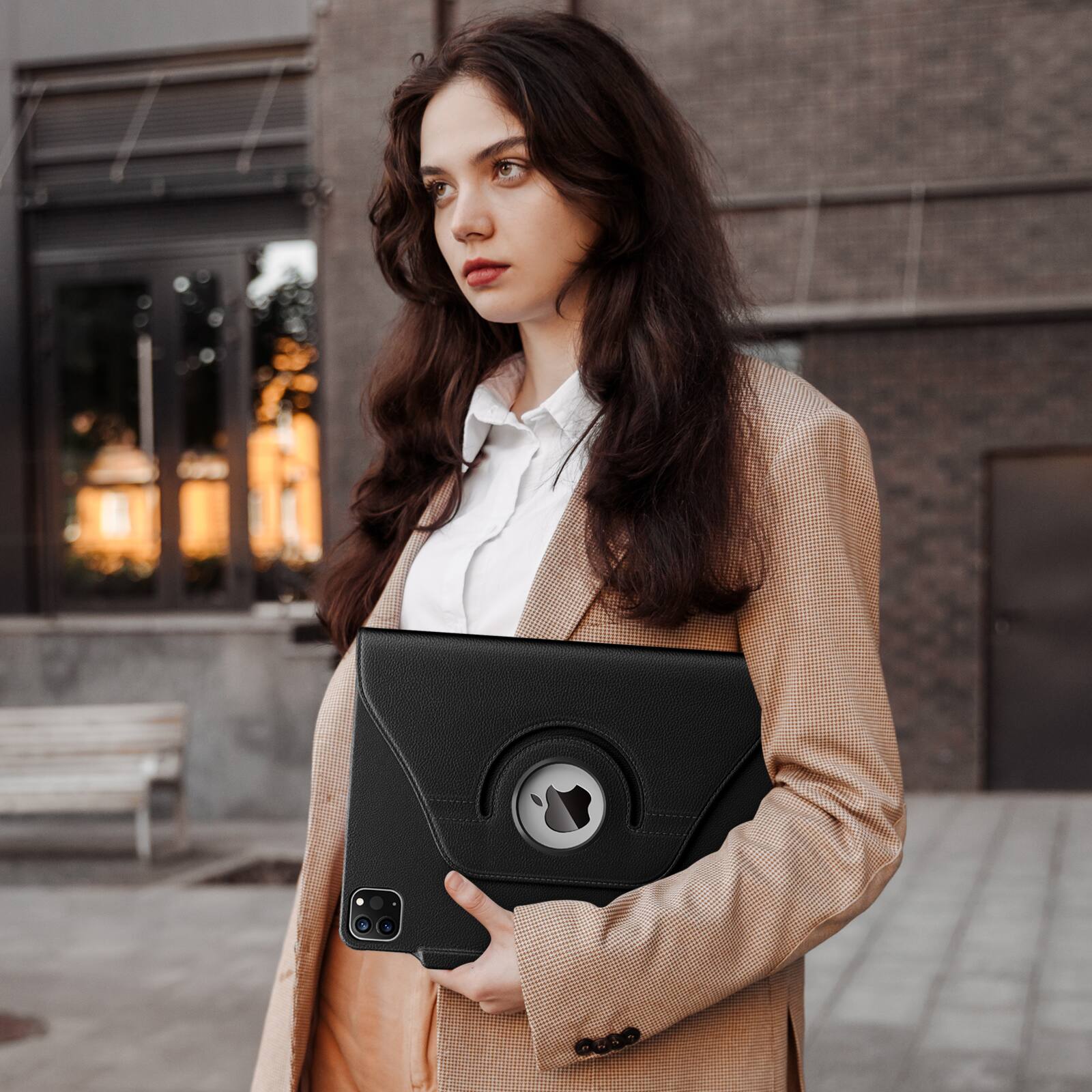 Alt View 2. DTTO - Case​ for iPad Air 13" (M2/M3) and iPad Pro 12.9" (3rd/4th/5th/6th Gen) ，360° Rotating Leather Folio case - Black.