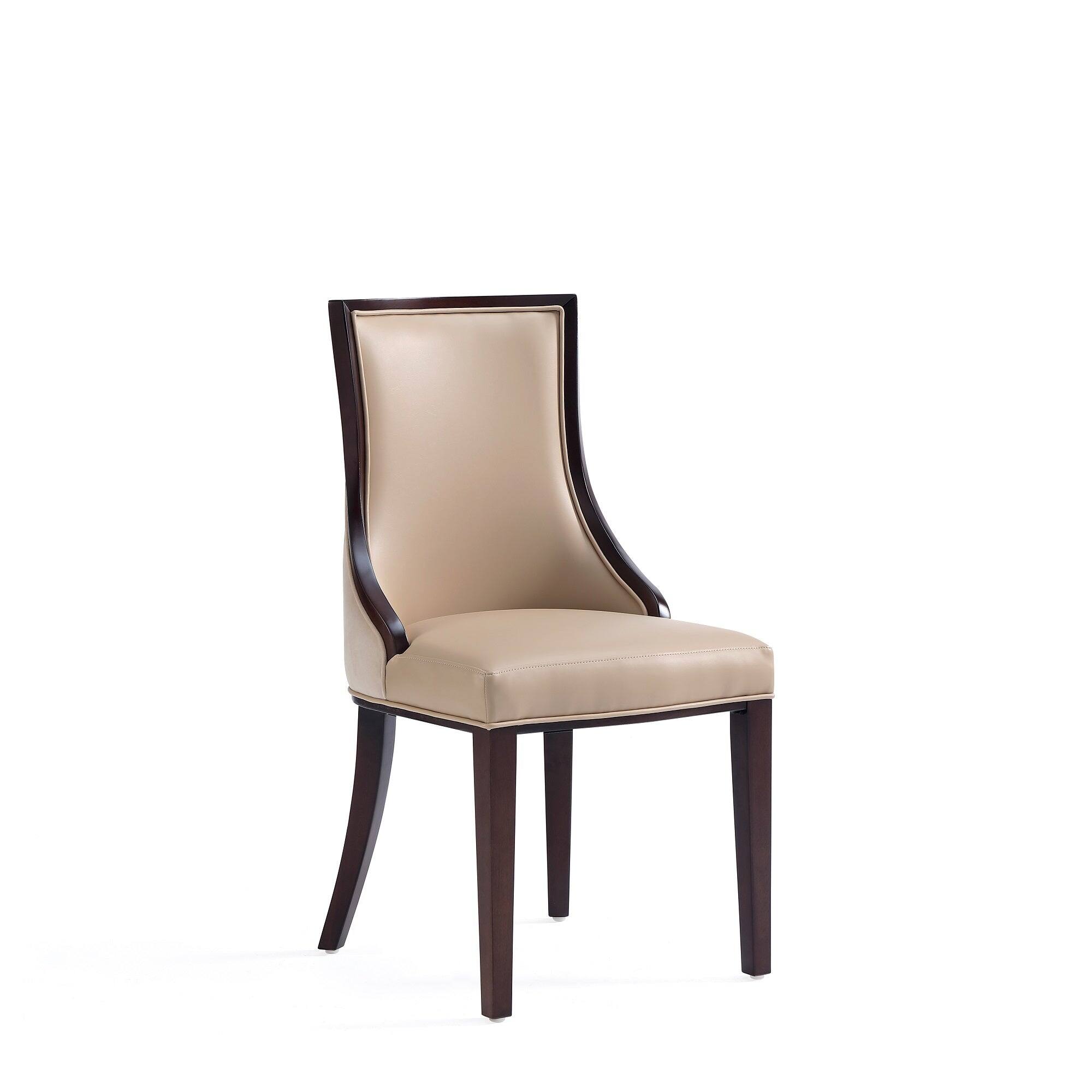 Back. Manhattan Comfort - Grand Traditional Wood Upholstered Dining Chair - Set of 2 - Tan.
