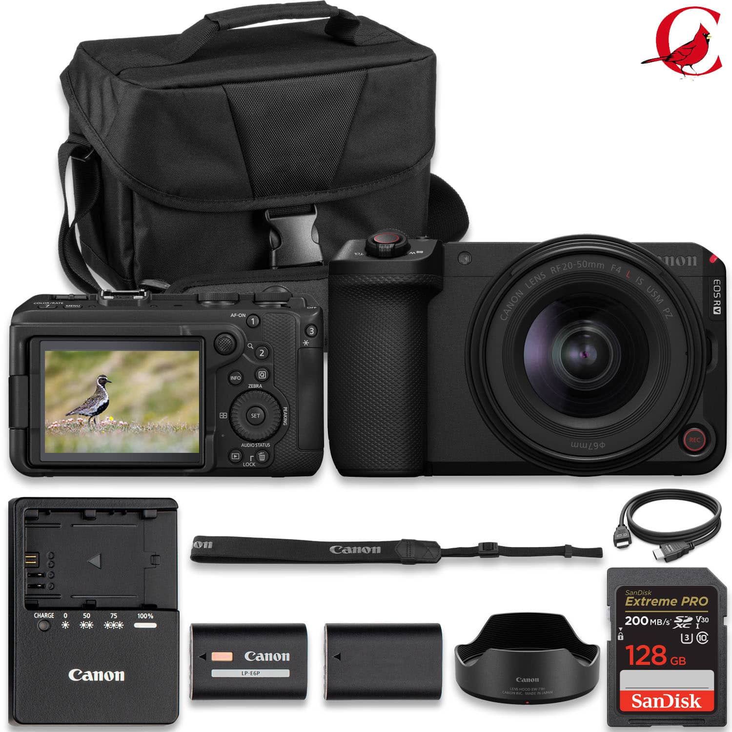 Bundle - Canon - EOS R6 V Mirrorless Camera with RF Lens, 128GB Memory Card & Extra Battery - Black