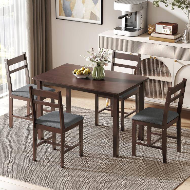 Alt View 2. PULUZ - 5-Piece Solid Wood Dining Table Set for 4, Farmhouse Kitchen Table with Upholstered Chairs for Dining Room - Walnut.