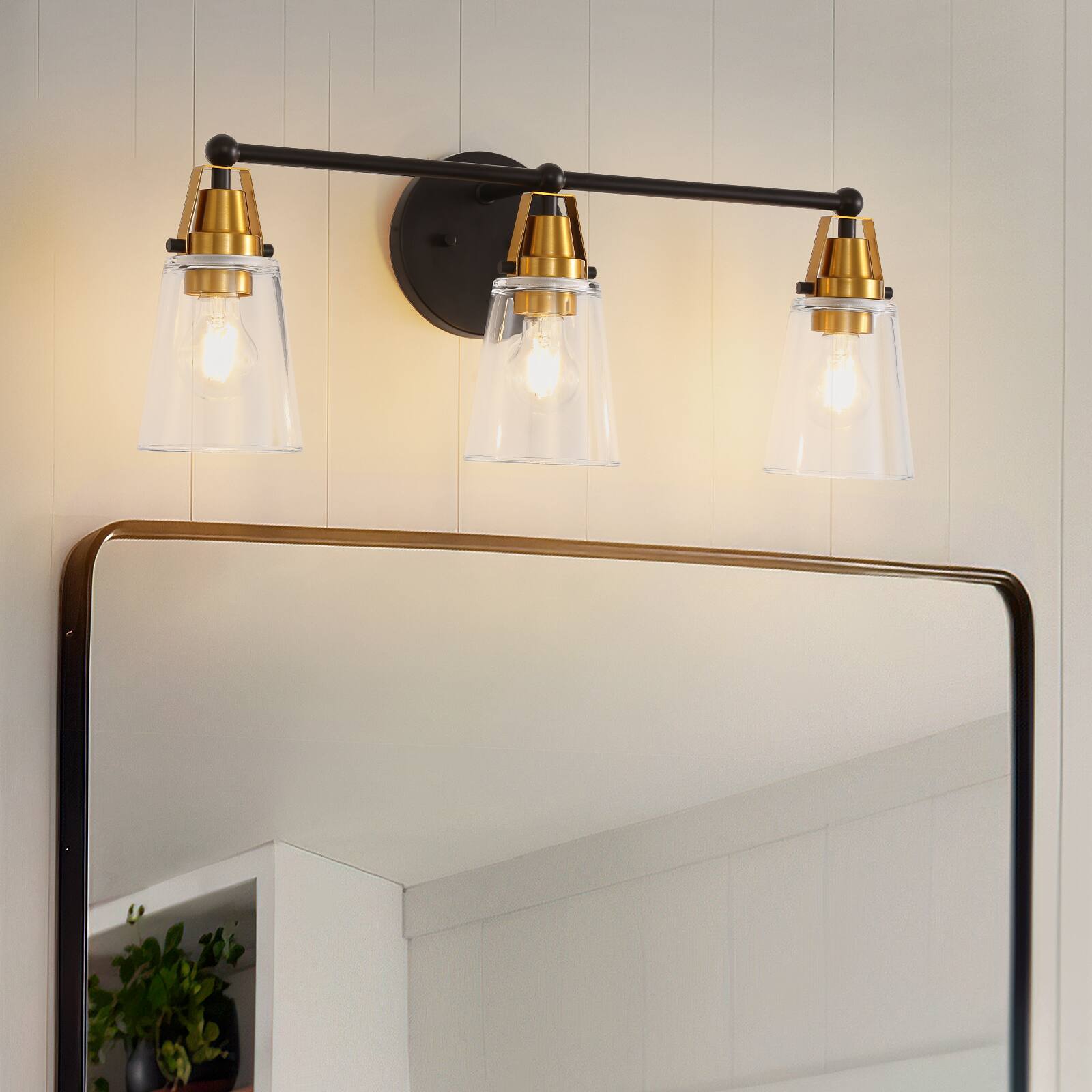 Alt View 1. Sofucor - 25.7'' Bathroom Vanity Lights Toilet Mirror Lamp Fixture LED Lights Glass with 3 E26 Bulbs Base for Kitchen Living Room - Black-Gold.