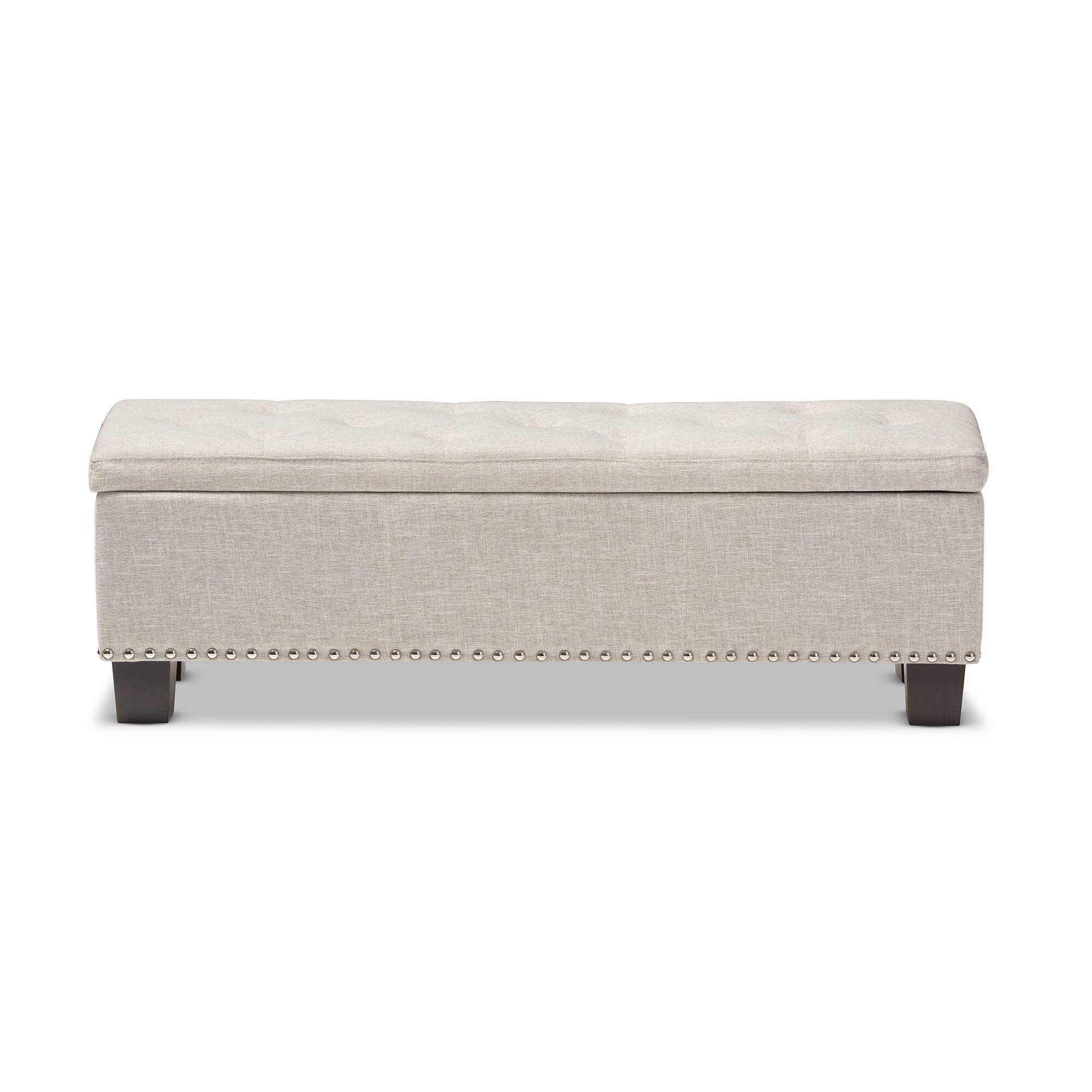 Left. Baxton Studio - Hannah Modern and Contemporary Fabric Upholstered Button-Tufting Storage Ottoman Bench - Beige.