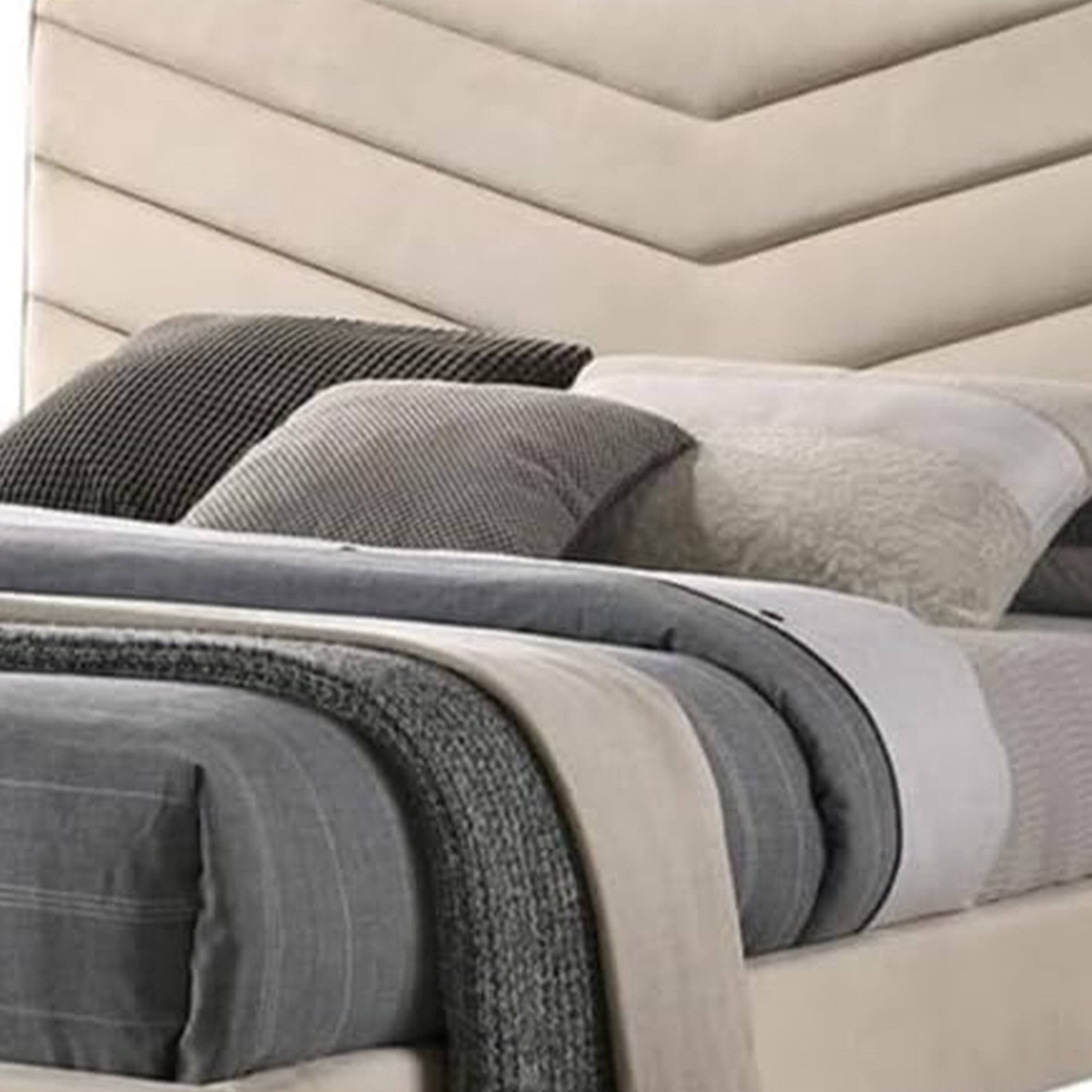 Alt View 1. Manhattan Lane - Vevy Twin Size Bed, Chevron Tufted Beige Flannelette Upholstery - Beige, Gold.