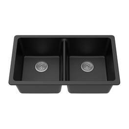 Winpro - Undermount Granite Composite 33 in. x 18-3/4 in. x 9-1/2 in. Double Equal Bowl Kitchen Sink - Black