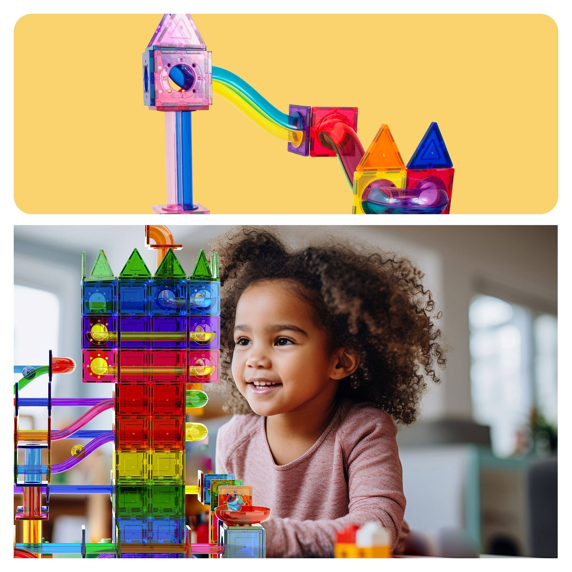 Alt View 6. PicassoTiles - PICASSO-TILES Marble Run Magnetic Tiles for Kids, 120PCS, Construction Magnet Tiles Race Track Building Blocks STEM Toy - Multicolor.