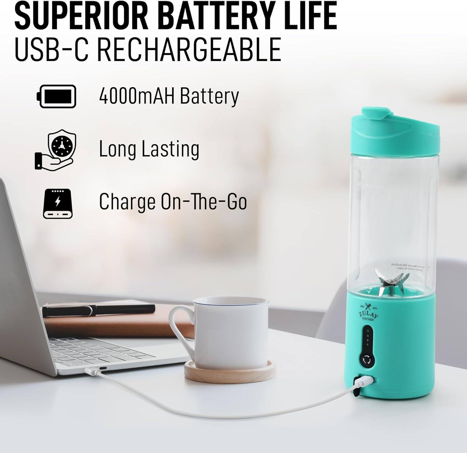 SUPERIOR BATTERY LIFE  
USB-C RECHARGEABLE  

4000mAh Battery  
Long Lasting  
Charge On-The-Go