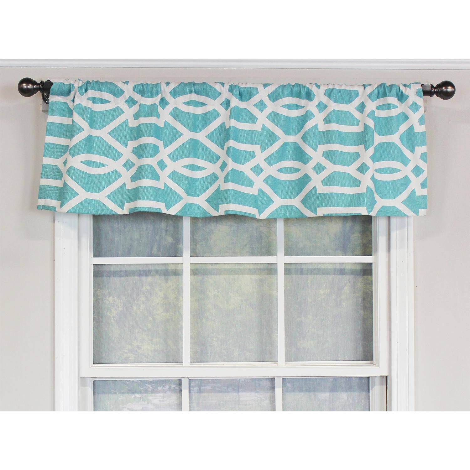 Angle. RLF Home - RLF Home Moroccan Tailored 100% Cotton with Fully Lined 3" Rod Pocket Valnance for Windows 50" x 14" Turquoise - Turquoise.