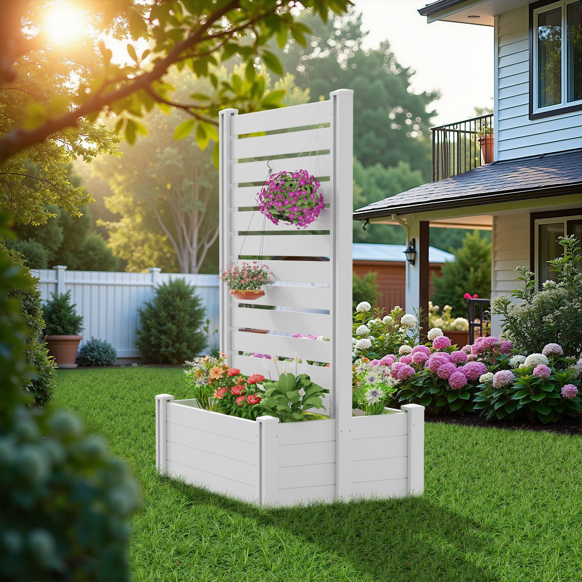Alt View 1. PexFix - 72 in. x 35 in. x 32.6 in.Rectangle Vinyl PVC Planter Box Raised Garden Beds with Trellis-Ideal for Backyard - White.