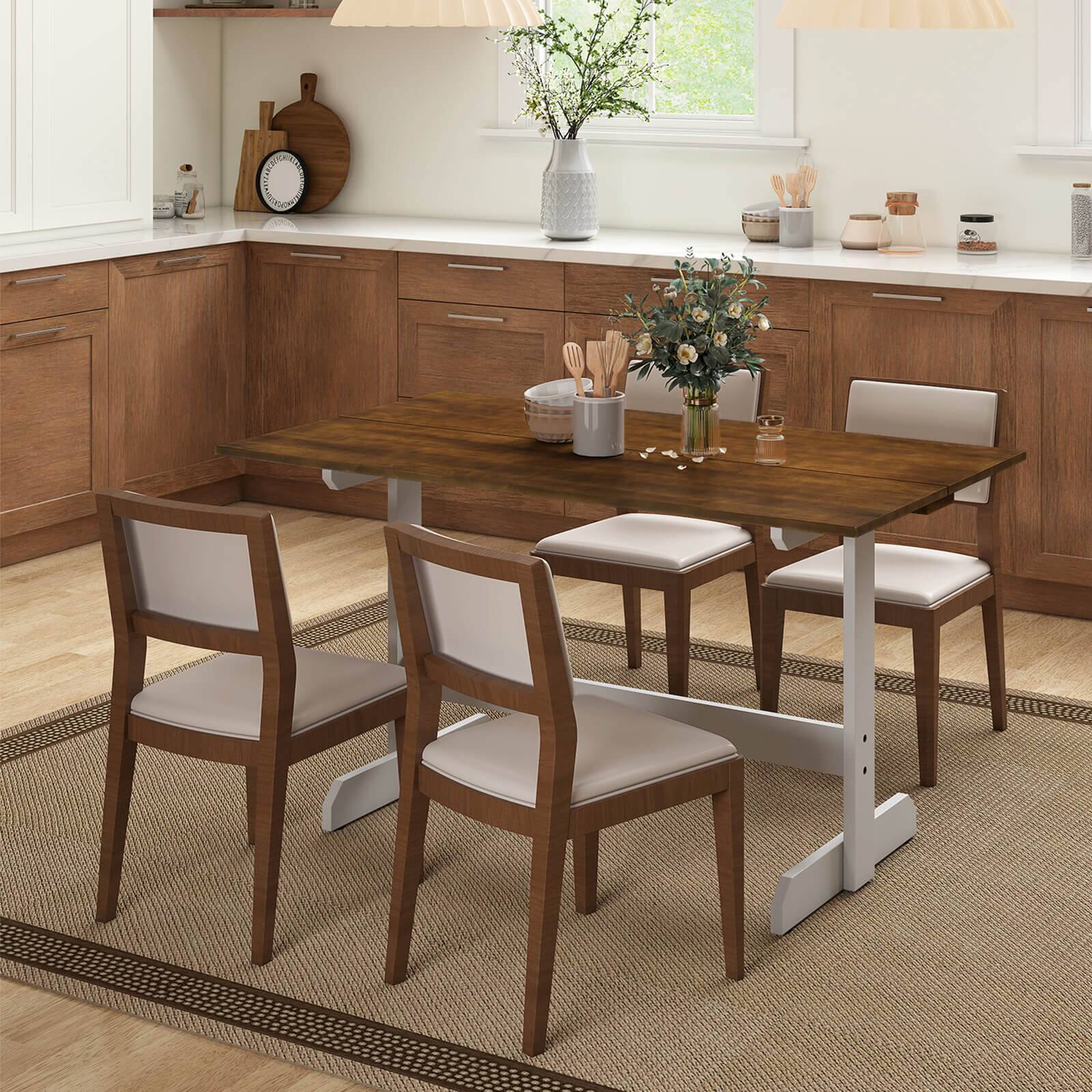 Alt View 4. Costway - Costway 55" Dining Table for 4-6 People, Rectangular Kitchen Table with Wood Trestle Base - Walnut,White.