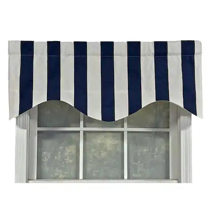 Front. RLF Home - RLF Home Cabana Stripe Design Super Soft 3" Rod Pocket Valance 50" x 17" Navy - Navy.