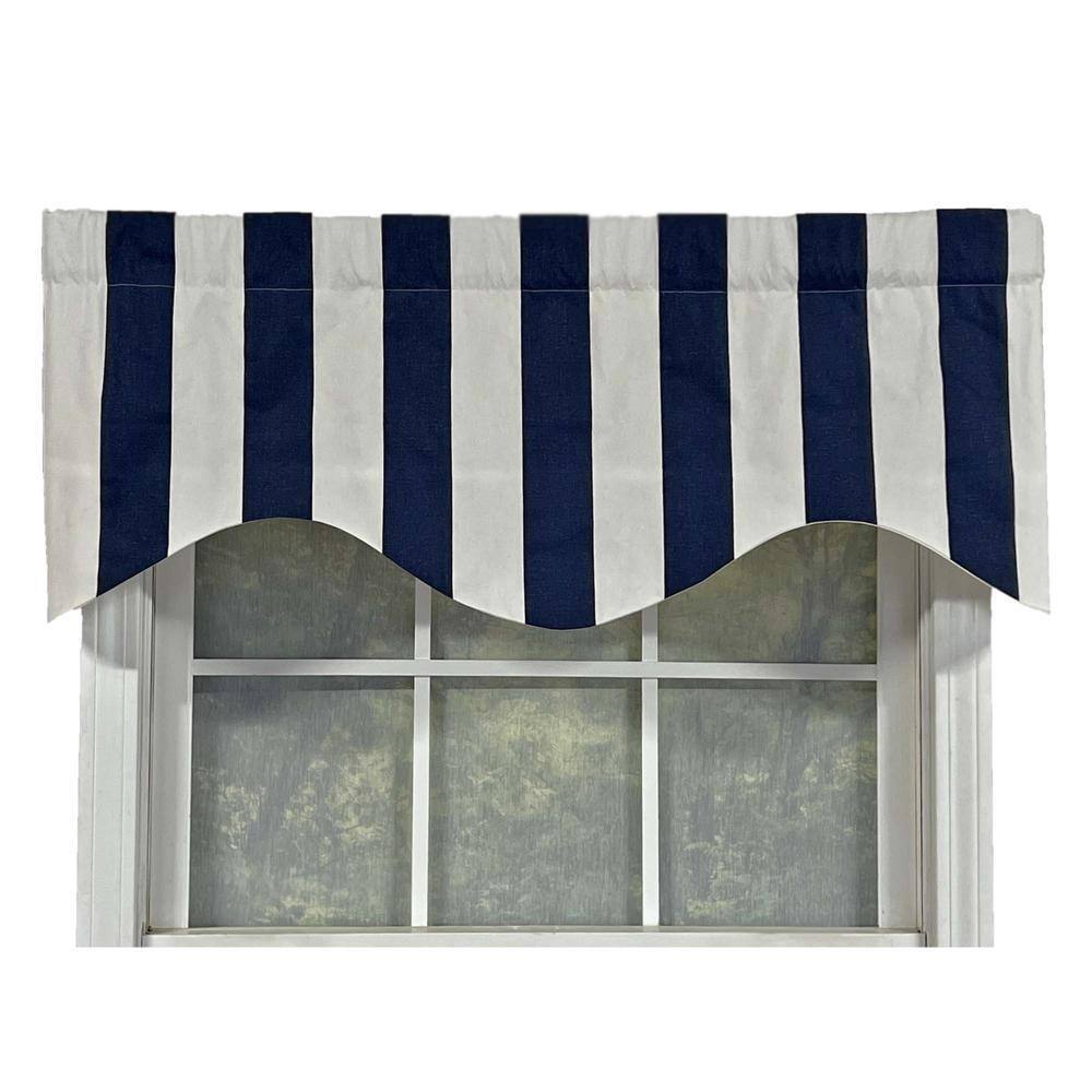Front. RLF Home - RLF Home Cabana Stripe Design Super Soft 3" Rod Pocket Valance 50" x 17" Navy - Navy.