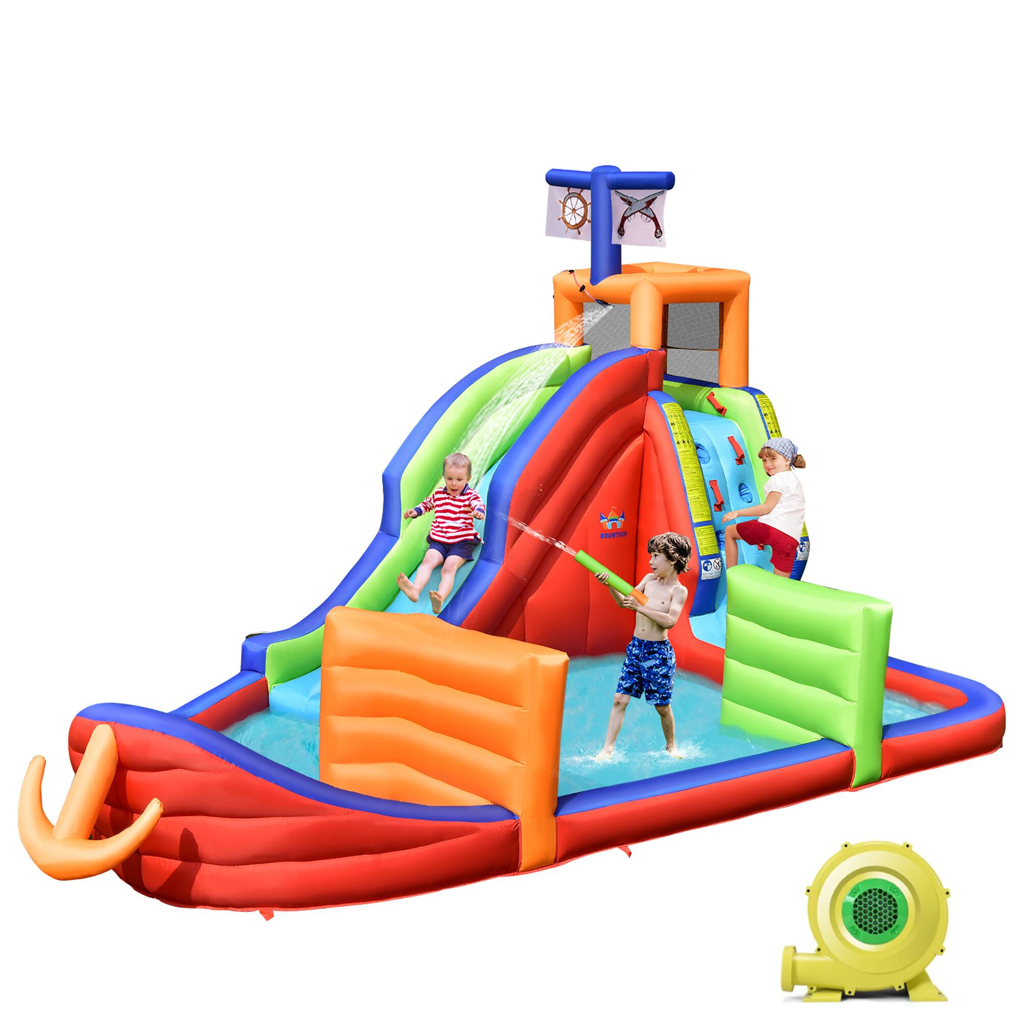 Front. Costway - Costway 6-in-1 Pirate Ship Waterslide Kid Inflatable Castle w/ Water Blasters & 735W Blower - Multicolor.