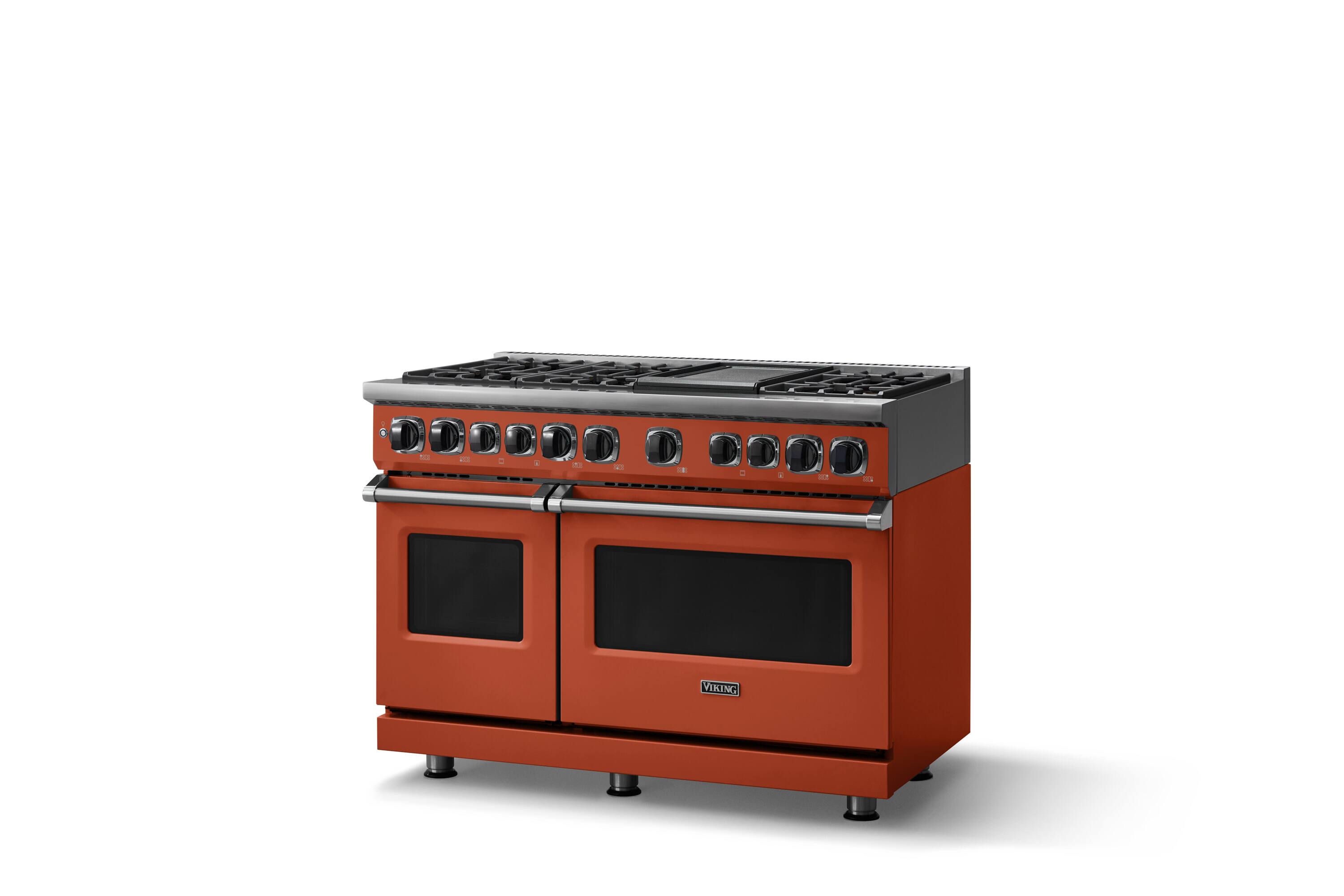 Angle. Viking - 48 in. Wide 6 Burner Dual Fuel Sealed Burner Range with Griddle-LP - Spiced Cider.