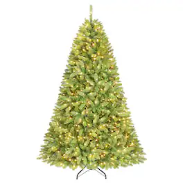 Costway - 6.5ft Pre-Lit Fir Christmas Tree with 1838 Branch Tips, 650 LED Lights, Metal Stand - Green